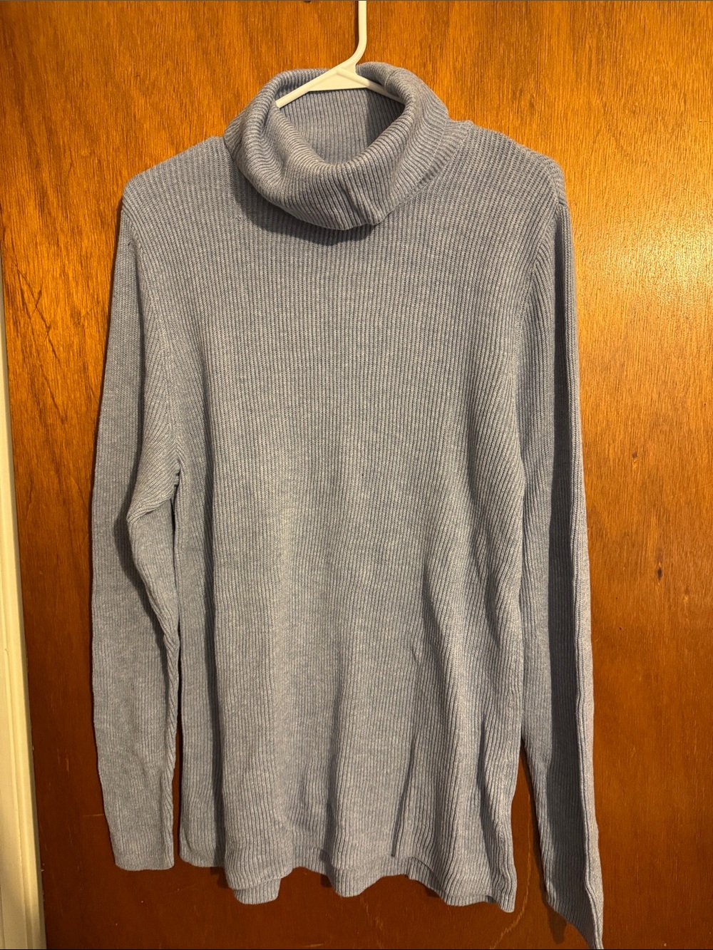 Women's Light Blue Gray Ribbed Turtleneck Sweater